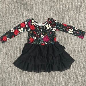 Colorful Floral Dress with Black Ruffle Skirt